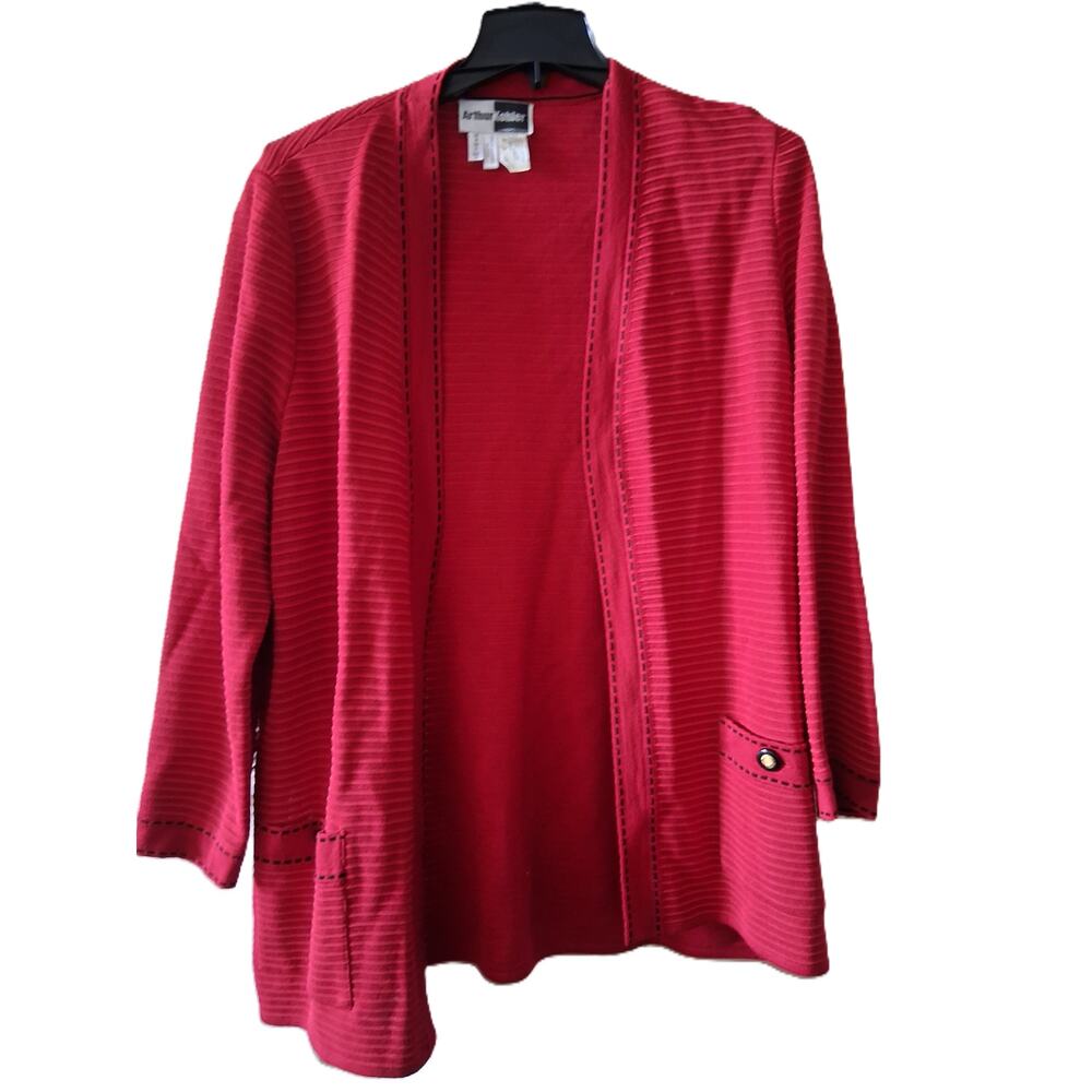 Arthur Kohler Womens Open Front Cardigan Long Sleeve Pockets Ribbed Pink Size 16